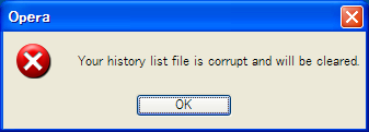 Your history list file is corrupt and will be cleared