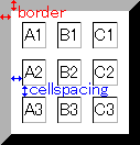 (図)外側の枠がborder、セルとセルの間隔がcellspacing